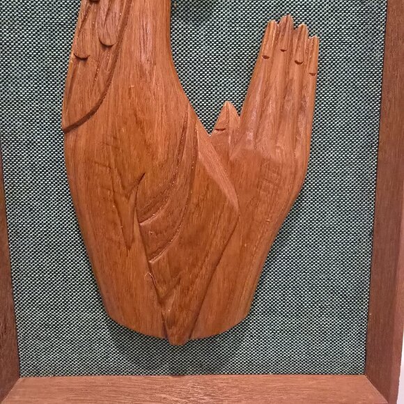 MCM Framed Carved Teak Wood Silhouette Woman Praying Green Wall Hanging Art READ - Picture 7 of 14